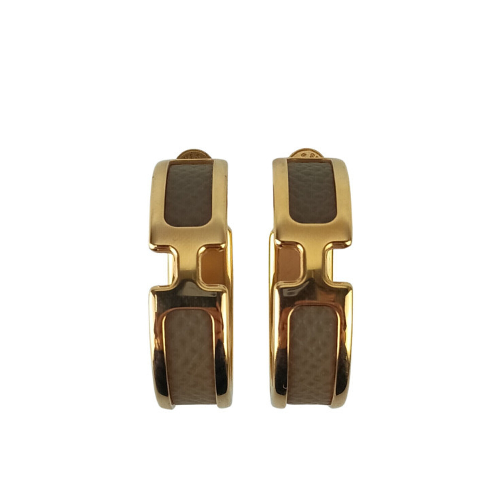 Hermes Brown Leather Earrings